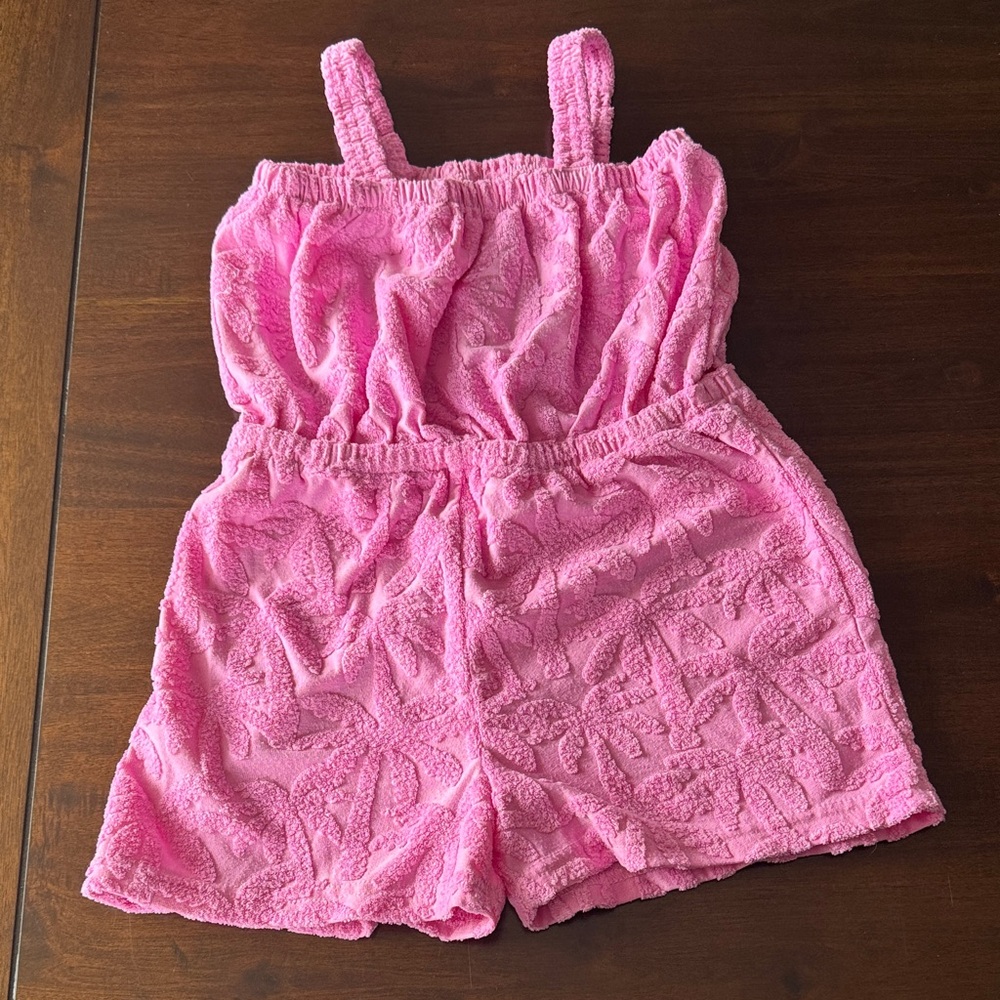 Girls Pink Soft Terrycloth Romper - Kids, Size 8.